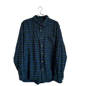 CQR Blue‎ Green Black Plaid Flannel Button Front Casual Shirt Size XL